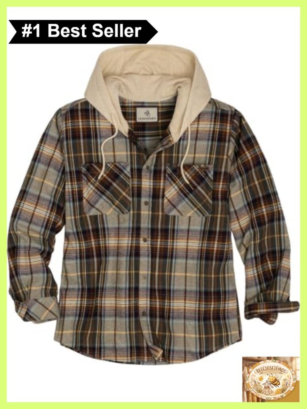 Brushed Cotton Flannel Hooded Snap Shirt Button Front Plaid